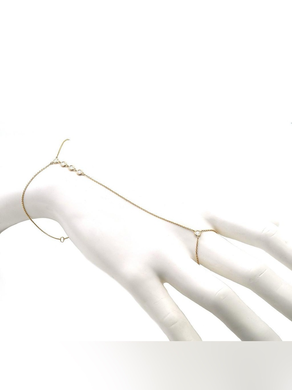 14K Real Solid Yellow Gold Round Natural Diamond Bezel Hand Chain 0.20ctw
